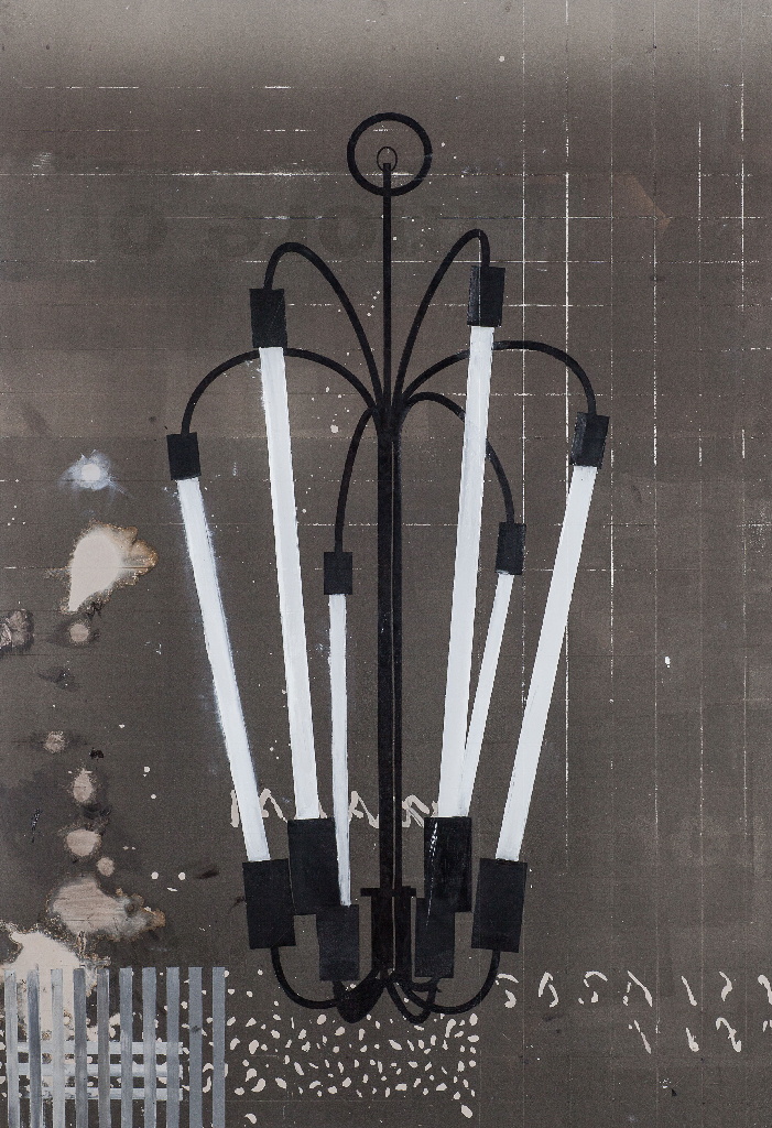 o.T. (Atomino), Öl-auf-Aluminium, 100x70 cm, 2014