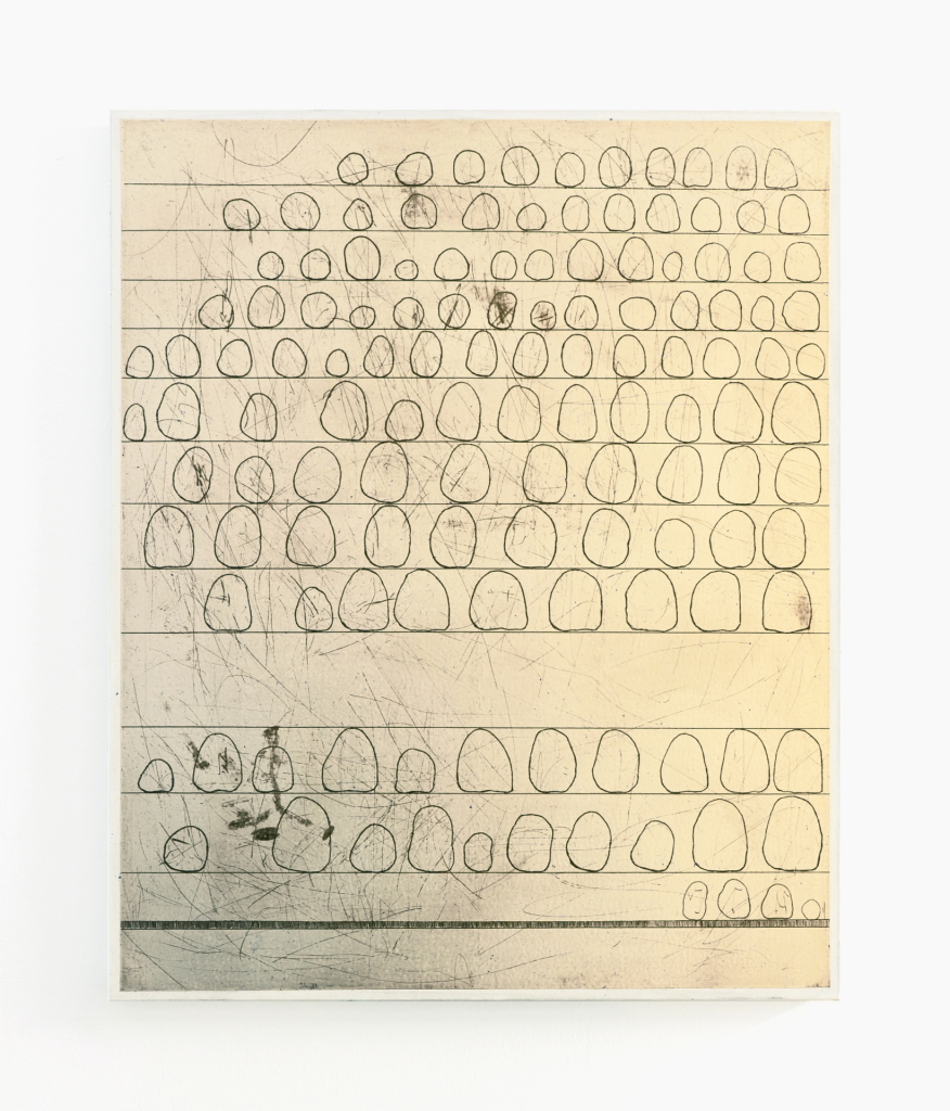 Steine, 56,5 x 46,5 cm, Öl, Pigment, Lack auf Leinwand, 2020